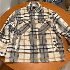 Zara Cream and Gray Lightweight Shirt Jacket
